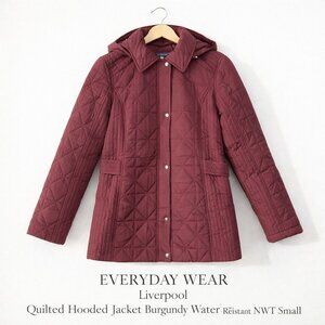Liverpool Quilted Hooded Jacket Burgundy Water Resistant NWT Small